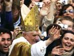 Pope Benedict XVI travels through the crowd after his inaugural Mass in St Peters Square in the Vatican