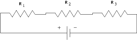 Three resistors in series with a battery